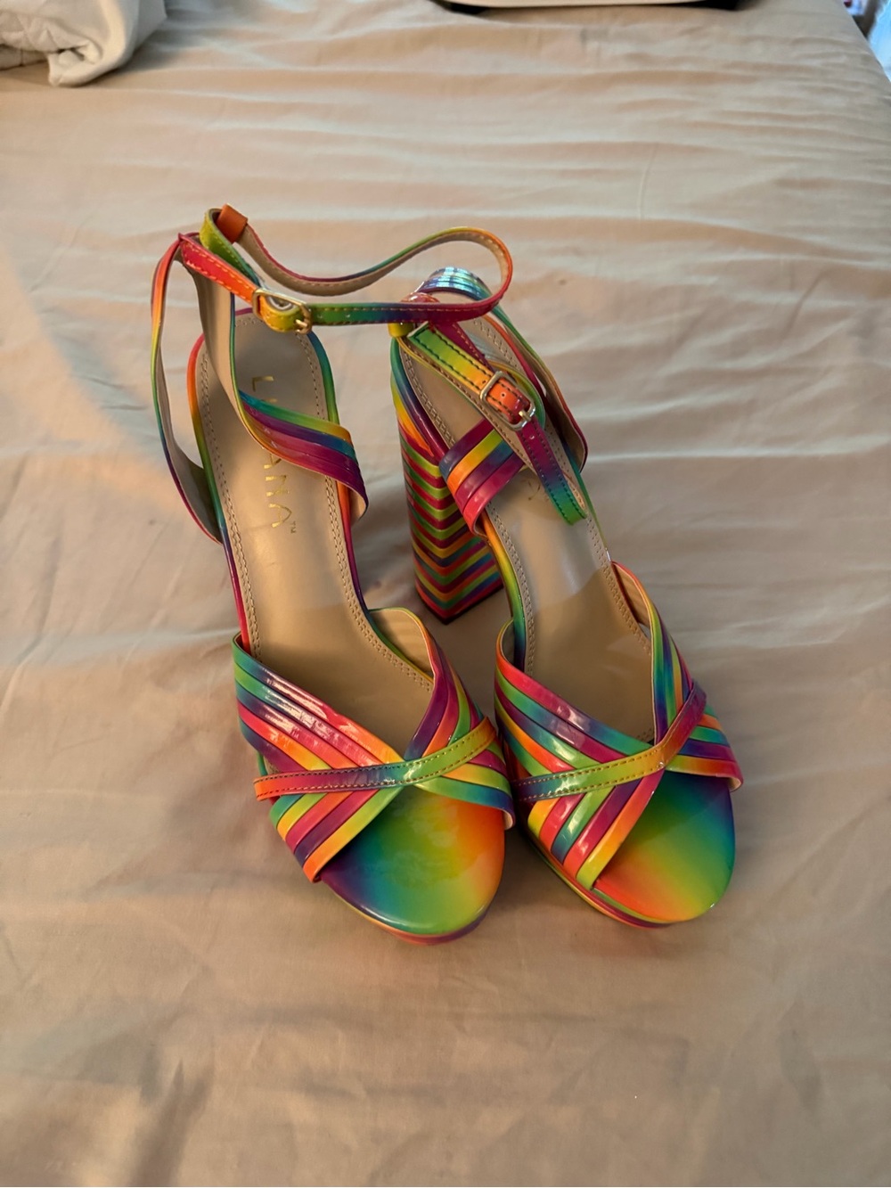 Liliana Multicolor Rainbow Strappy Block Heel Sandals